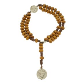 Terço de Pulso com Medalha de São Bento - Madeira Marrom Claro