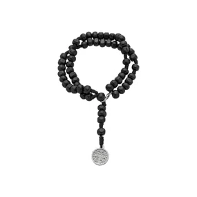 Terço de Pulso Masculino com Medalha de São Bento Na Ponta em Madeira Preto 6mm