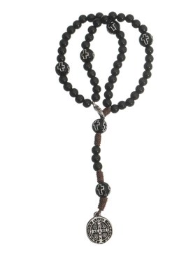 Kit Terço de Pulso da Medalha de São Bento Preto com Conta Cruz - 3Un