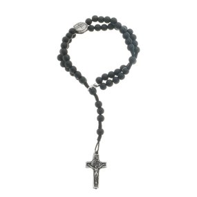 Kit Terço de Pulso da Medalha das Duas Cruzes e Contas Pretas - 2Un