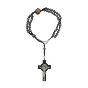 Terço de Pulso Masculino da Medalha de São Bento em Madeira Resinada - Hematita