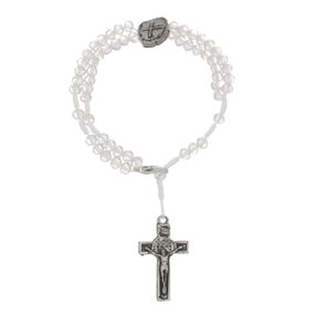 Kit Terço de Pulso da Medalha das Duas Cruzes e Contas Cristal Rosa Claro - 2Un