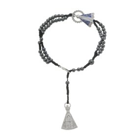 Terço de Pulso de Nossa Senhora Aparecida em Metal Prata - Hematita