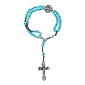 Kit Terço de Pulso de São Miguel Arcanjo com Conta Cristal Azul Translúcido - 2Un