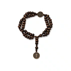 Terço de Pulso Masculino São Bento Ouro Velho em Madeira Marrom Escuro 6mm