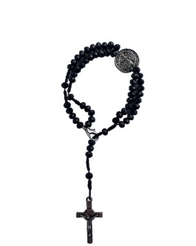 Kit Terço de Pulso com Medalha de São Bento e Contas Cristal Preto - 2Un