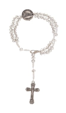 Kit Terço de Pulso Nossa Senhora Aparecida com Contas Cristal Cinza - 2Un