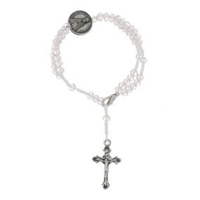 Kit Terço de Pulso de Nossa Senhora Aparecida e Contas Cristal Rosa Translúcido - 2Un
