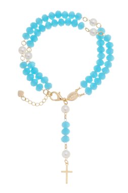 Terço de Pulso Nossa Senhora das Graças de Cristal - Azul Claro Folheado