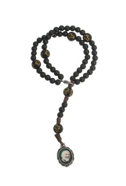 Kit Terço de Pulso de São Padre Pio Preto com Conta Cruz - 3Un