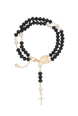Terço de Pulso São Bento de Cristal - Preto