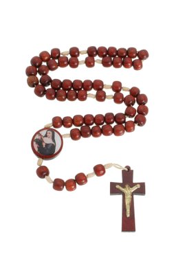 Terço de Santa Rita de Cássia em Madeira Pau-Brasil e Medalha Resinada