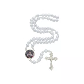 Terço de Santa Teresinha do Menino Jesus com Contas Craqueladas - Branco
