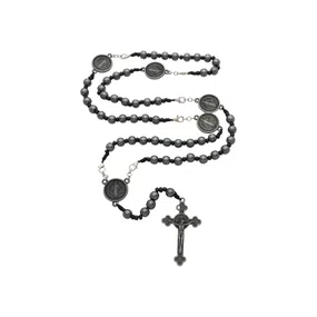Terço de São Bento com Corrente e Contas Hematita 8mm