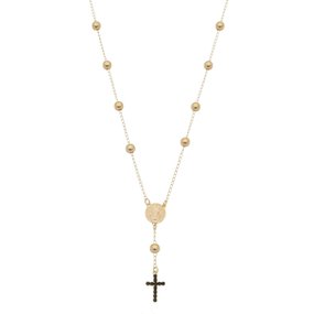 Terço de Pescoço com Medalha de São Bento e Strass - Folheado