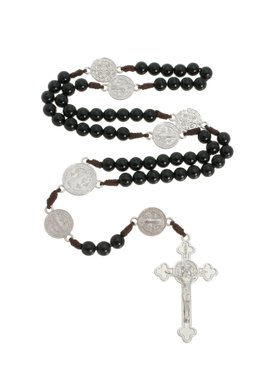 Terço com Entremeios da Medalha de São Bento e Contas Pérola - Preto