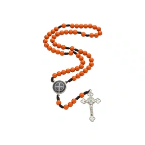Terço de São Bento Pérola Laranja Terracota 8mm