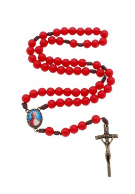Terço de São João Paulo II com Contas Pérola - Vermelho
