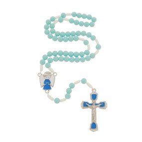 Terço Infantil do Anjo da Guarda com Cruz Pintada - Azul Bebê