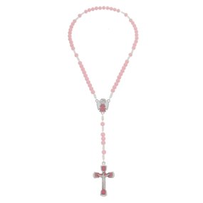 Terço Infantil do Anjo da Guarda com Cruz Pintada - Rosa Bebê