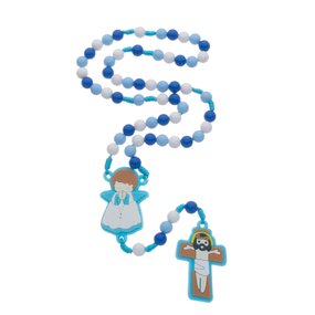 Terço Infantil com Contas Coloridas e Medalhas Emborrachadas - Azul Claro