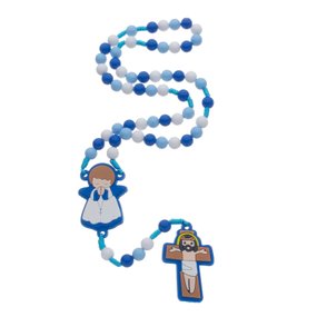 Terço Infantil com Contas Coloridas e Medalhas Emborrachadas - Azul Escuro