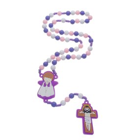 Terço Infantil com Contas Coloridas e Medalhas Emborrachadas - Roxo