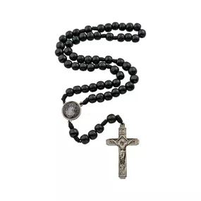 Terço Intercessor de São Bento com Contas de Madeira Preto 10mm