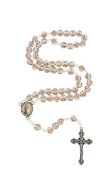 Terço Maria Passa Na Frente com Conta Cruz - Creme 8mm