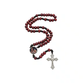 Terço Natalino da Sagrada Família em Madeira Vermelho 8mm