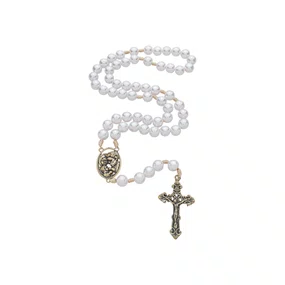 Terço Sagrada Família de Pérola ABS Branca 10mm