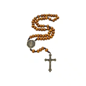 Terço São Bento de Madeira Marrom Claro 8mm