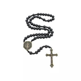 Terço São Bento de Pérola Preto 8mm