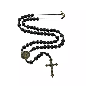 Terço São Bento de Pescoço de Pérola Preta 10mm