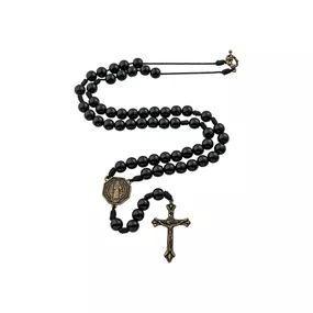 Terço São Bento de Pescoço de Pérola Preta 8mm