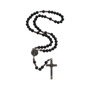 Terço da Medalha de São Bento com Contas de Pérola - Preta