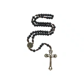 Terço São Bento Pérola - Preto 6mm Cruz Estilizada Vazada