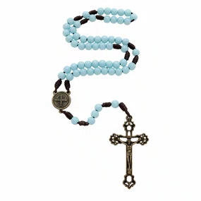 Terço São Bento Pérola - Verde Água 6mm Cruz Estilizada Vazada