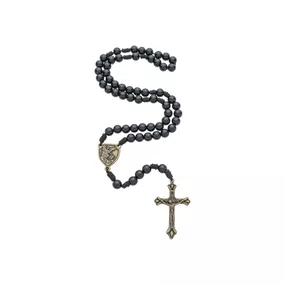 Terço São Miguel de Pérola Preto 8mm