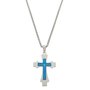 Colar com Crucifixo Detalhado em Azul e Oração do Pai Nosso - Inox