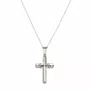 Colar Cruz Inox Prateado com Detalhe Texturizado