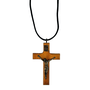 Cordão Crucifixo em Madeira de Demolição Envernizado e Detalhes em Metal