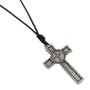 Cordão Crucifixo com Medalha Das Duas Cruzes - Couro Sintético