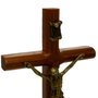 Crucifixo de Mesa Arredondado de Madeira e Jesus em Metal - Ouro Velho - 15cm