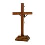 Crucifixo de Mesa Arredondado de Madeira e Jesus em Metal - Ouro Velho - 15cm