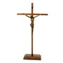 Crucifixo de Mesa Arredondado de Madeira e Jesus em Metal - Ouro Velho - 35cm