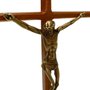 Crucifixo de Mesa Arredondado de Madeira e Jesus em Metal - Ouro Velho - 35cm