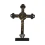 Crucifixo de Mesa em Mdf Vazado com Detalhes de Metal - 9cm