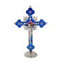 Crucifixo de Mesa Trabalhado com Fundo Prata - Azul 20cm