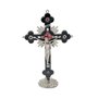 Crucifixo de mesa trabalhado com fundo prata - preto 20cm